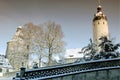 Tower in Altenburg in the winter with snow