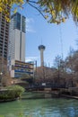 Tower of the Americas and River Walk in San Antonio, Texas Royalty Free Stock Photo