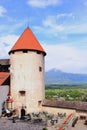 Tower of ancient fortress in Bled castle, Slovenia Royalty Free Stock Photo