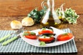 Tower of aubergine, mozzarella and tomato Royalty Free Stock Photo