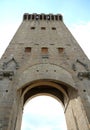 Tower and the big portal of Saint Niccolo seen from below in the