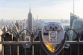 Tower binoculars facing Manhattan skyline in New York City Royalty Free Stock Photo