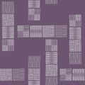 Tower blocks of hand drawn doodle squares in spacious abstract design. Seamless vector pattern on soft purple background