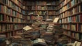 A Tower of Books in a Dusty Library Royalty Free Stock Photo