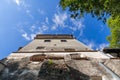 Tower of the Bran Castle Castelul Bran, commonly known as Dracula Castle soaring high into the blue sky. Transylvania, Brasov