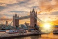 Tower Bridge against colorful sunset in London, England, UK Royalty Free Stock Photo