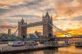 Tower Bridge against colorful sunset in London, England, UK Royalty Free Stock Photo