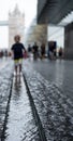 Tower Bridge in the background, taken at More London on the south bank. In the foreground is a blurred child playing in water Royalty Free Stock Photo