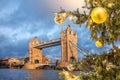 Tower Bridge with Christmas tree in London, England, UK Royalty Free Stock Photo