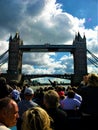 Tower Bridge, tourists, tourism and landmark in London city, England