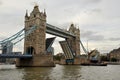 Tower Bridge is a combined bascule and suspension bridge in London that crosses Thames river Royalty Free Stock Photo