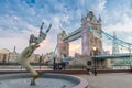 The Tower Bridge at dusk as seen from St. Katharine Docks - Lond Royalty Free Stock Photo