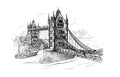 Tower Bridge with a floating ship hand-drawn engraving Royalty Free Stock Photo