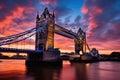 Tower Bridge glowing in the evening light, creating a stunning and breathtaking scene, Tower Bridge in London at sunset, London, Royalty Free Stock Photo