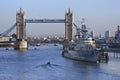 Tower Bridge - HMS Belfast - London - England Royalty Free Stock Photo