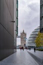 Tower bridge from the lanes of london with dome