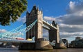 The Tower Bridge in London in a beautiful summer day, England, United Kingdom. Royalty Free Stock Photo