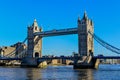 Tower Bridge in London crosses River Thames Royalty Free Stock Photo