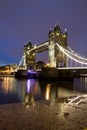 Tower bridge in London during dusk in December Royalty Free Stock Photo