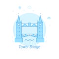 Tower Bridge, London Flat Vector Illustration, Icon. Light Blue Monochrome Design. Editable Stroke Royalty Free Stock Photo