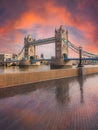 Tower Bridge of London illuminated at sunrise Royalty Free Stock Photo