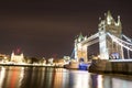 Tower Bridge in London at night over the Themse River Royalty Free Stock Photo