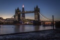 Tower Bridge in London at night or sunset Royalty Free Stock Photo