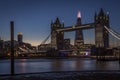 Tower Bridge in London at night or sunset Royalty Free Stock Photo