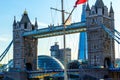 Tower Bridge in London with other buildings, close up view Royalty Free Stock Photo