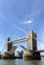 Tower Bridge, London, River Thames, opening with City Hall building behind, vertical, copy space Royalty Free Stock Photo