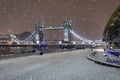 The Tower Bridge in London with snow and ice Royalty Free Stock Photo