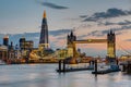 The Tower Bridge in London after sunset