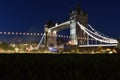 Tower Bridge in London, the UK. Sunset with beautiful clouds. Drawbridge opening.