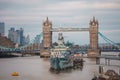 Tower Bridge in London, the UK. Sunset with beautiful clouds. Royalty Free Stock Photo