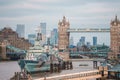 Tower Bridge in London, the UK. Sunset with beautiful clouds. Royalty Free Stock Photo