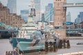 Tower Bridge in London, the UK. Sunset with beautiful clouds. Royalty Free Stock Photo