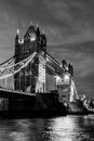 Tower Bridge at night in London, UK  in black and white Royalty Free Stock Photo