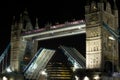 Tower Bridge open at night, London, UK Royalty Free Stock Photo