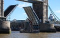 Tower Bridge open, over River Thames, London Royalty Free Stock Photo