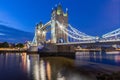 Tower Bridge over river Thames in London at blue hour Royalty Free Stock Photo