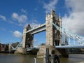 Tower bridge over the River Thames in London England United Kingdom with white clouds and blue sky Royalty Free Stock Photo