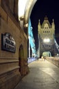 Tower Bridge perspective at night, London, England Royalty Free Stock Photo