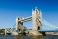 Tower bridge raised England flags