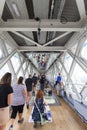 Tower Bridge on the River Thames.Glass transparent floor, ceiling mirror, tourists, London, United Kingdom