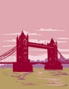 Tower Bridge on the River Thames in London England UK WPA Poster Art