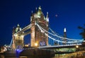 Tower bridge on the river Thames in night lights, London Royalty Free Stock Photo