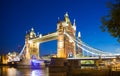 Tower bridge on the river Thames in night lights, London Royalty Free Stock Photo