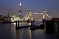 Tower Bridge and The Shard in London illuminated at night Royalty Free Stock Photo