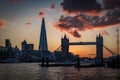Tower bridge and the sky London skyline at sunset in London, England Royalty Free Stock Photo