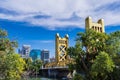 The Tower Bridge and the skyscrapers, Sacramento Royalty Free Stock Photo